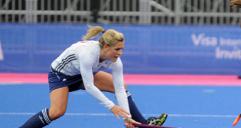 Georgie Twigg in action for the GB ladies hockey team