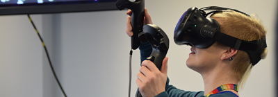 A research wears a VR headset 