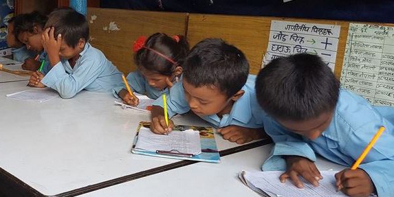 Girls and boys in a Nepalese school