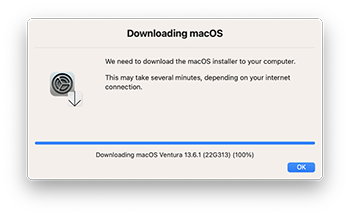 Screenshot showing "Downloading macOS". Screenshot may vary based on current operating system.