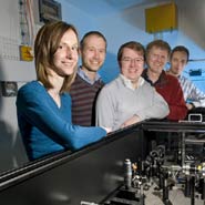 University of Bristol team use Time-resolved IR spectroscopy in the ULTRA laser laboratory to measure condensed phase reaction dynamics at STFC's Rutherford Appleton Laboratory's Central Laser Facility.L-R:Rebecca Rose, Ian Clarke, Stuart Greaves, Mike Towrie, Prof Andrew Orr-Ewing, Bristol University except Clarke and Towrie, both CLF.