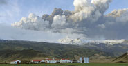A plume of volcanic ash rises into the atmosphere from a crater under the Eyjafjallajokull glacier in southern Iceland