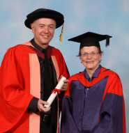 Michael Winterbottom, Doctor of Letters, with Professor Sarah Street, Professor of Film and Foundation Chair of Drama