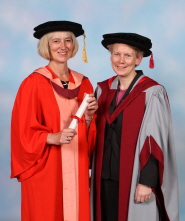 Michelle McDowell with orator Professor Sally Heslop