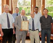 Members of the Stunning and Slaughter Group with their HSA award: left to right – Mr Steve Wotton MBE, Mr Lindsay Wilkins, Dr Mike O’Callaghan, Dr Toby Knowles, Dr Mohan Raj, Dr Jeff Lines