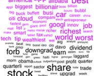 A word cloud based on Forbes magazine. The most popular words are colored in pink, and the least popular in black.