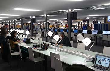 Scene from COP21; computers and desks