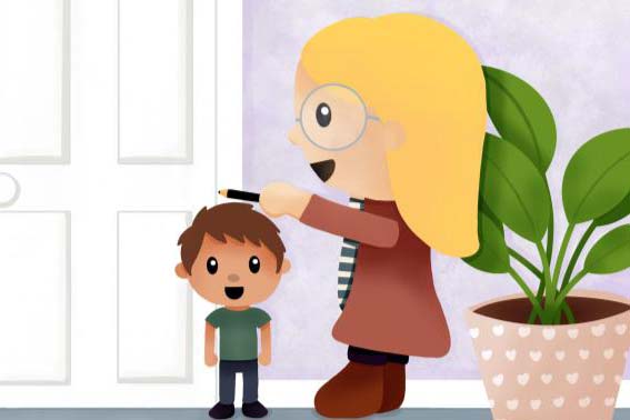 Artwork of a child's height being measured