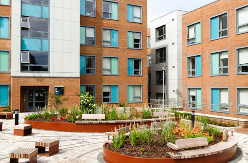 Courtyard at Hiatt Baker student accommodation.