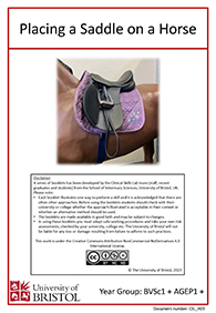 Clinical skills booklet cover Placing a Saddle on a Horse