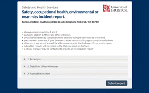guidance safety and health services university of bristol health and safety incident report