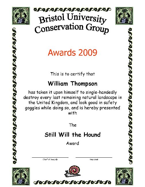 Award 
certificate