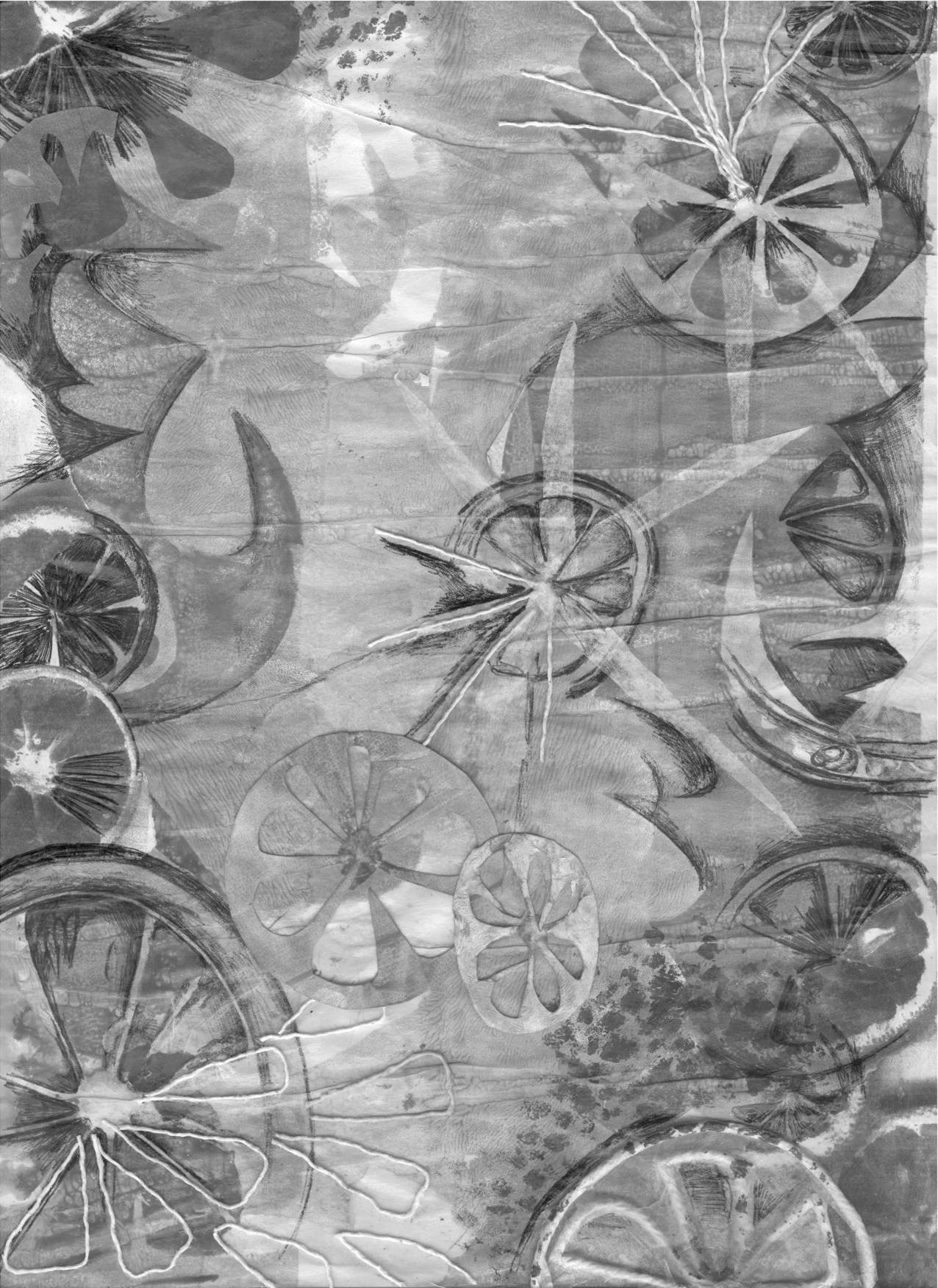 etchings and rubbings of orange slices