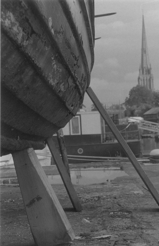 Detail photograph of a dry-docked boat