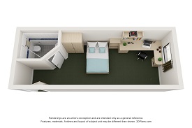A CGI image of the floor plan for a standard plus room.
