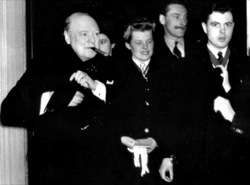 Churchill leaving the Victoria Rooms 