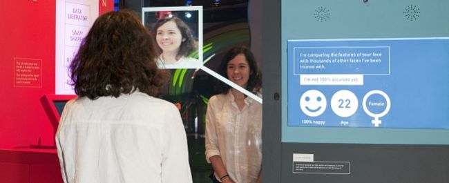 Data mirror exhibit from Our Lives in Data exhibition (Science Museum)