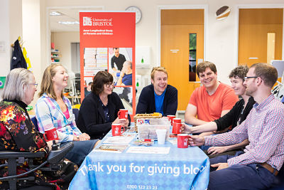 CO90s staff enjoying a cup of tea and a joke after giving blood