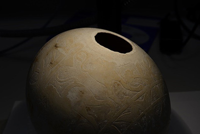 An image of a decorated ostrich egg.