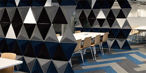 Seats and desks in the study area at Beacon House.