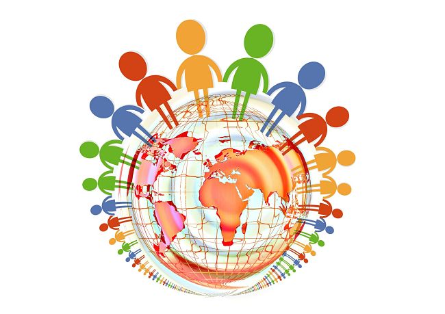 People around a globe