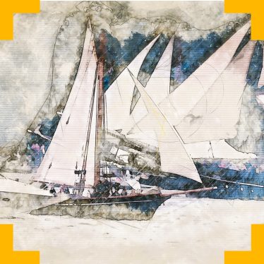 An old painting of three sea faring vessels