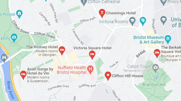 A map of Clifton with the SWAG conference venue highlighted