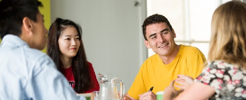 A diverse group of students having a discussion in a seminar