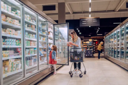 A mum and child shop in a supermarket