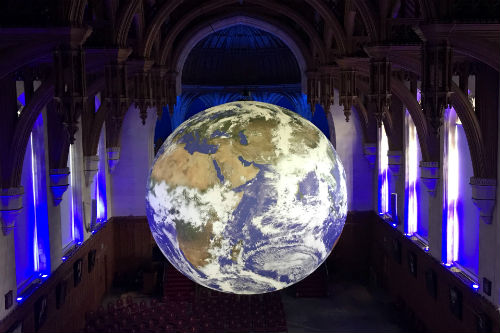 Luke Jerram's artwork Gaia in the Great Hall, University of Bristol