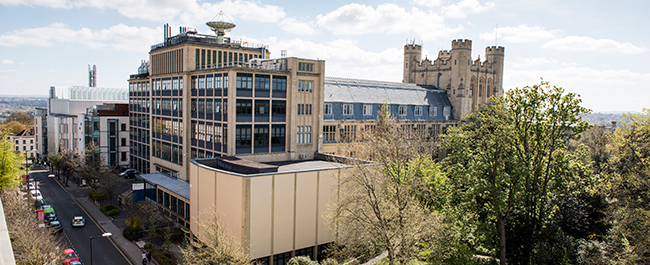 Image of the rear of the Physics Building