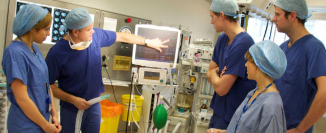 Health care professionals in a hospital setting
