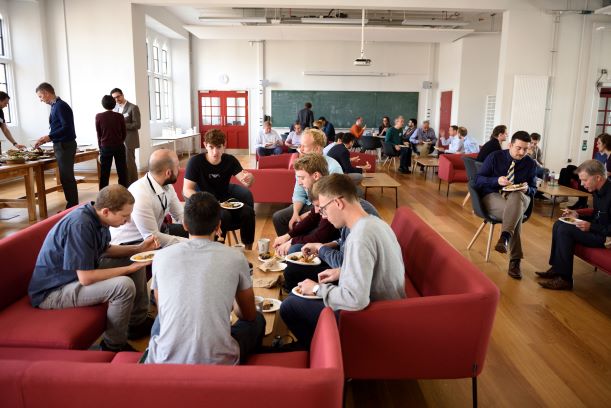 Picture of students using the Fry Building Common Room. 