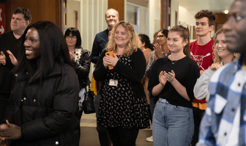 Photo of the crowd applauding at the Inspirational Bristol Scientists celebration.