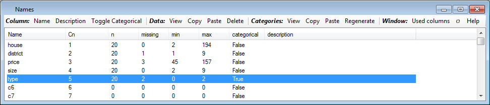 Names window after recoding missing