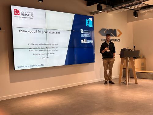 CoSEM CDT student Will Mahoney presenting at GKN Aerospace