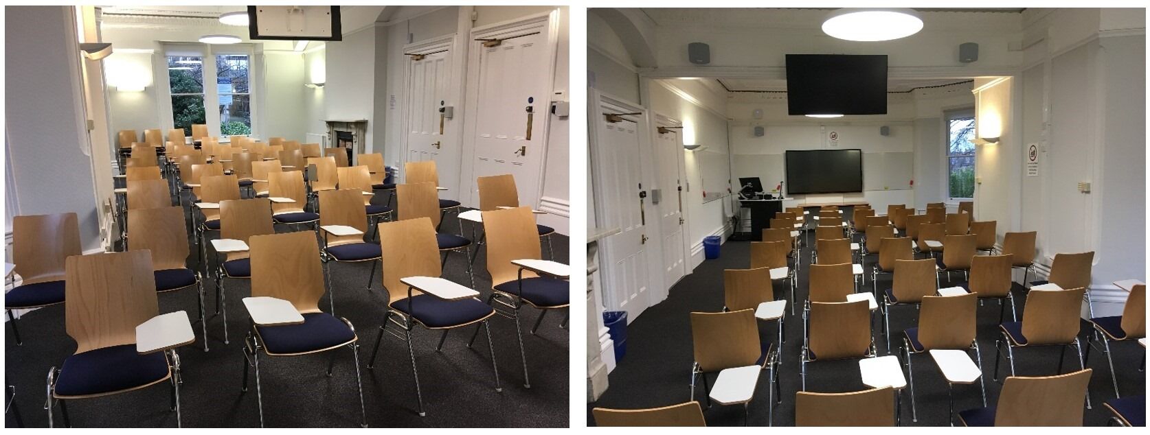 Rows of pallet chairs facing the front of the room