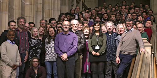 Smiling Earth Sciences staff on the steps of the Wills Memorial Building, Select to go to the Earth Sciences People webpage.  