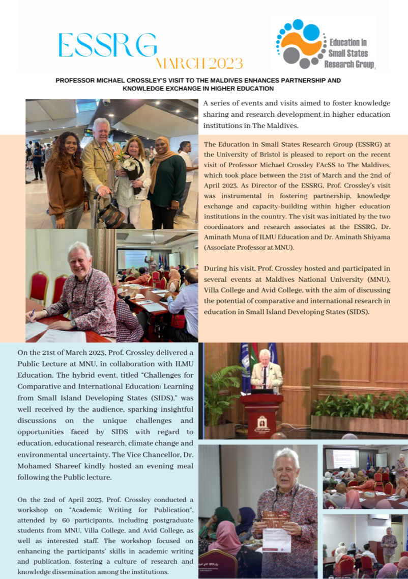 News Report on Prof Crossley’s March/April 2023 visit to Maldives National University Page 1