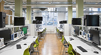 Inside the Electrical Engineering lab showing banks of monitors and equipment