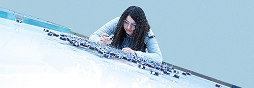 Woman with nanobots at the Bristol Robotics Laboratory