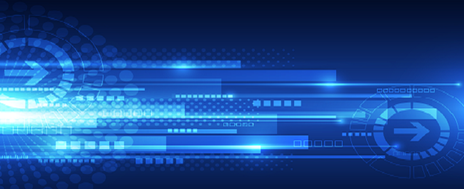 Blue graphic forward motion design including right arrows 