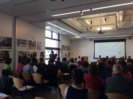 Photo of MShed event, October 2016, showing seated audience and speakers