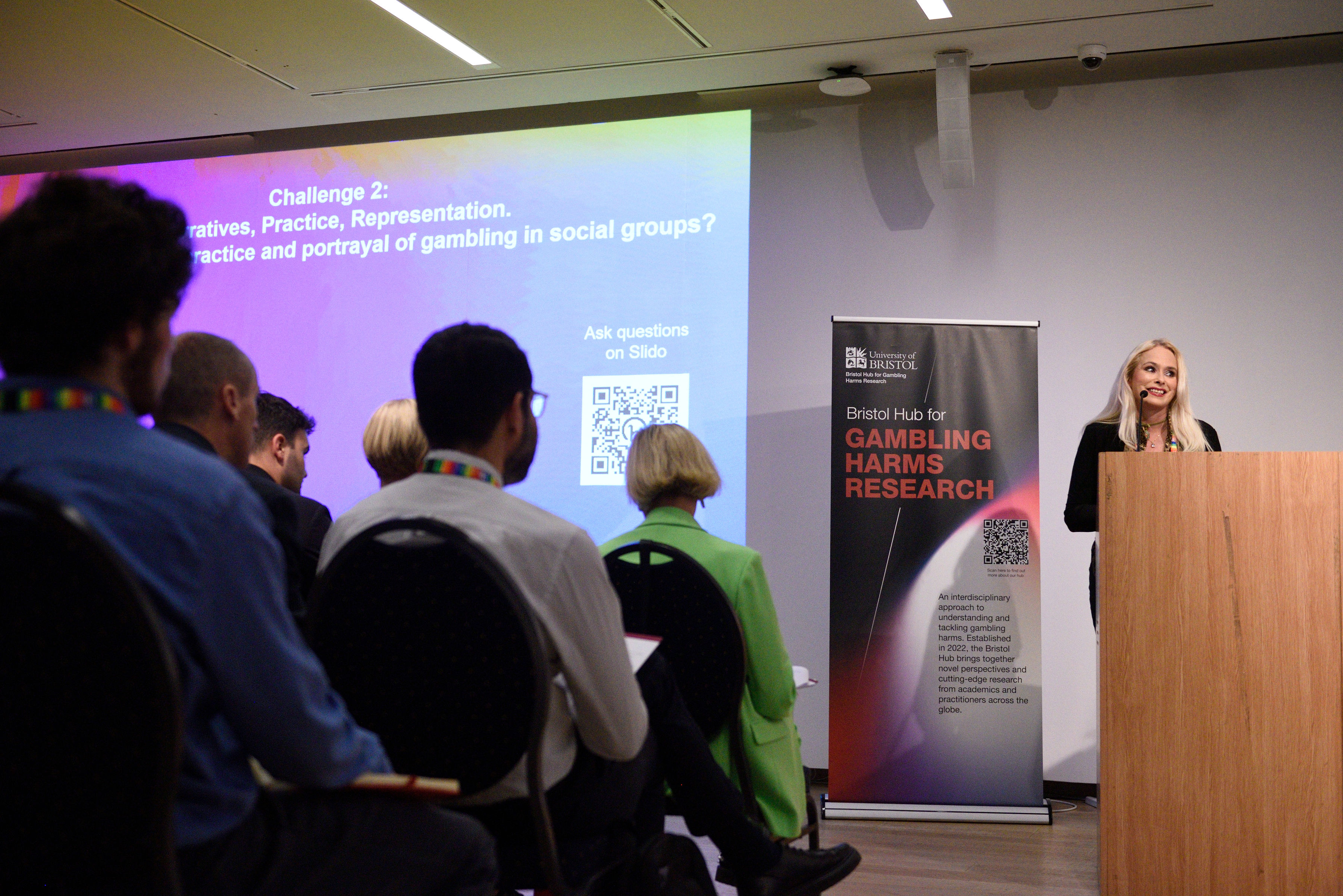 Steph Shilton speaking at the Bristol Hub for Gambling Harms Research Colloquium 2023