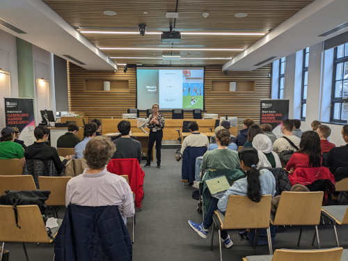 Students from Lafayette College, USA, visit the Bristol Hub for Gambling Harms Research to learn about gambling harms.