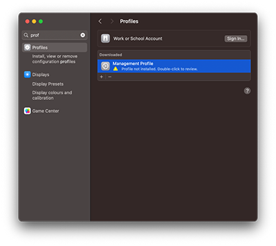Screen showing profiles with 