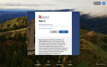 University of Bristol sign-in screen
