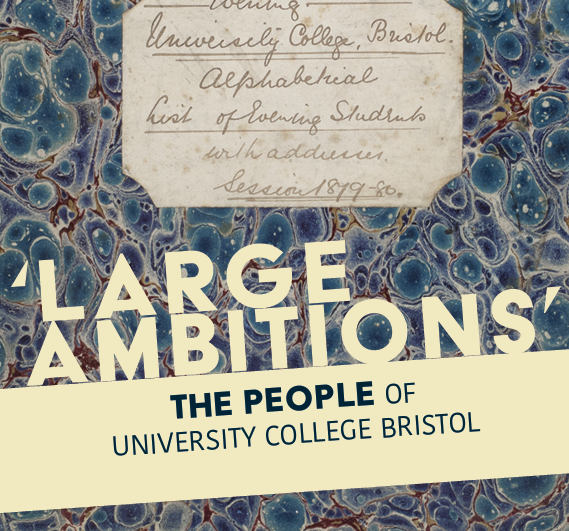 'Large ambitions' written over a blue marbled background