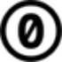 Creative commons public domain licence icon. A black circle around a zero with a diagonal slash on a white background
