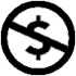 Creative commons licence non-commercial icon. A black circle around a dollar symbol with a diagonal slash on a white background